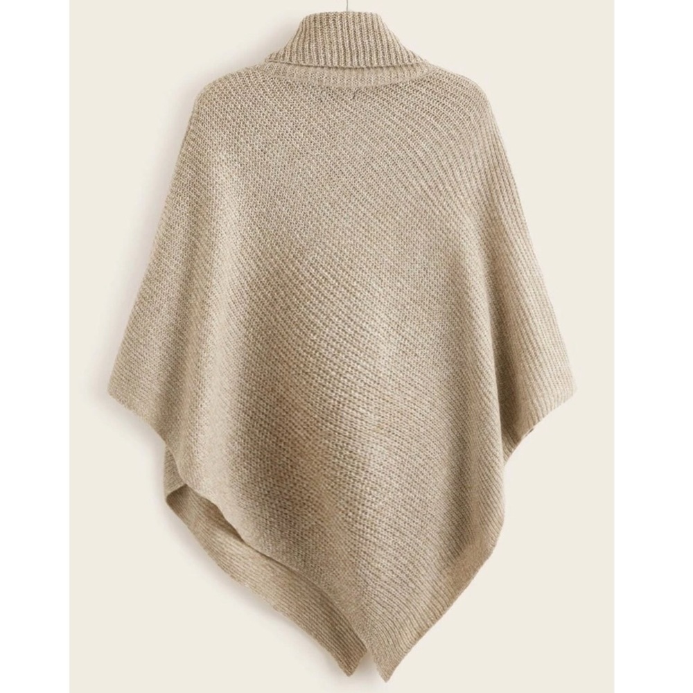 PLUS oversized khaki turtleneck funnel neck poncho - Picture 2 of 6